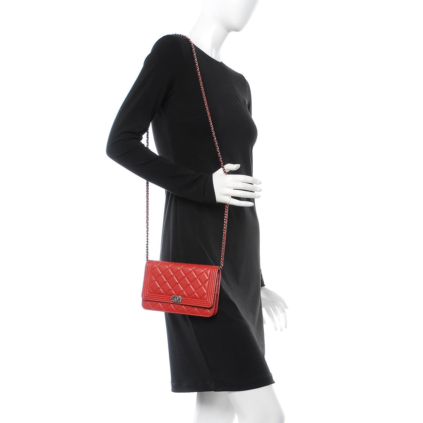 Lambskin Quilted Boy Wallet On Chain WOC Red