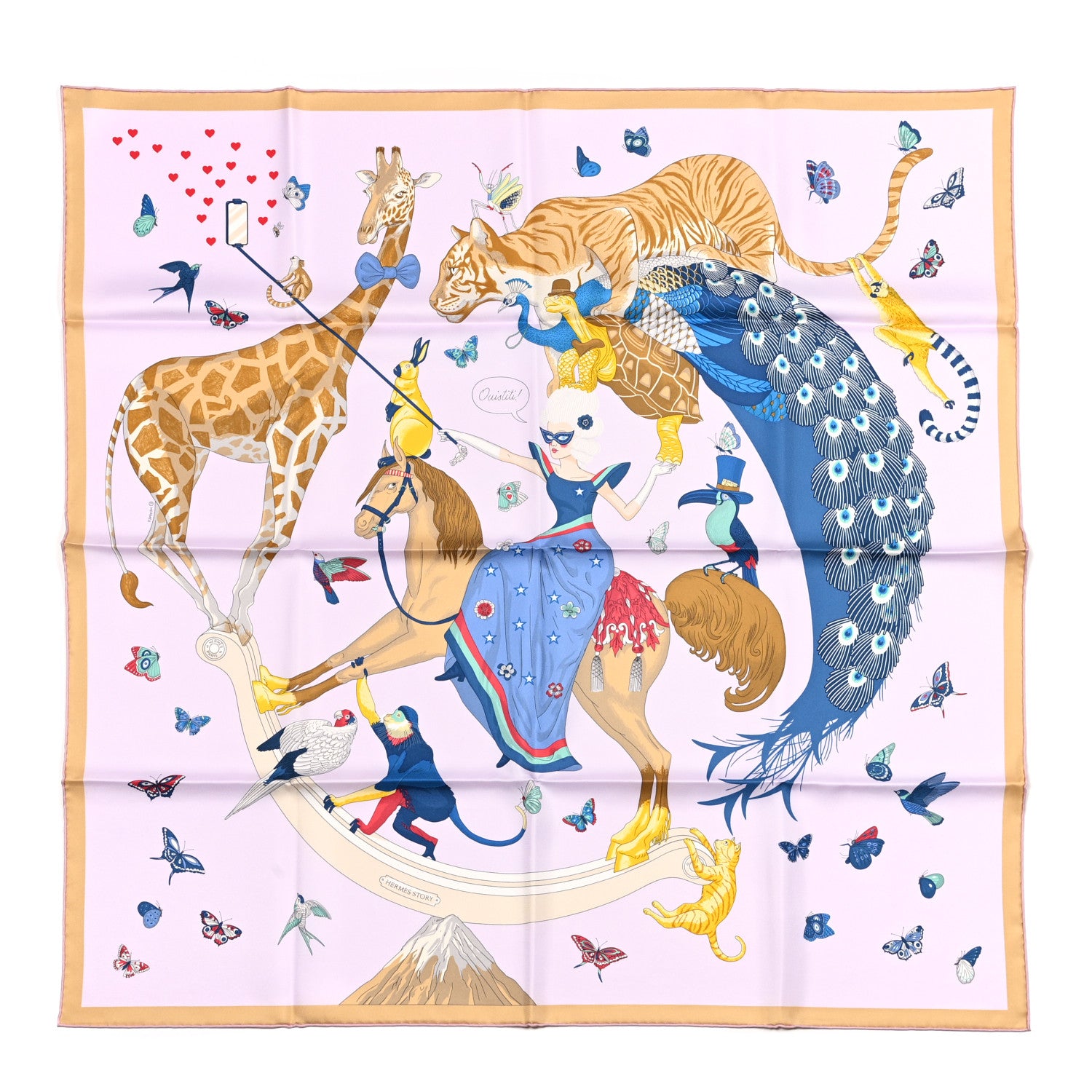 Hermes Silk Story Scarf 90 Rose Nacre Bleu Beige 1 of 6