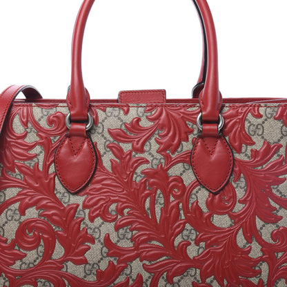 Gucci GG Supreme Monogram Arabesque Small Top Handle Bag Beige Hibiscus Red 11 of 12