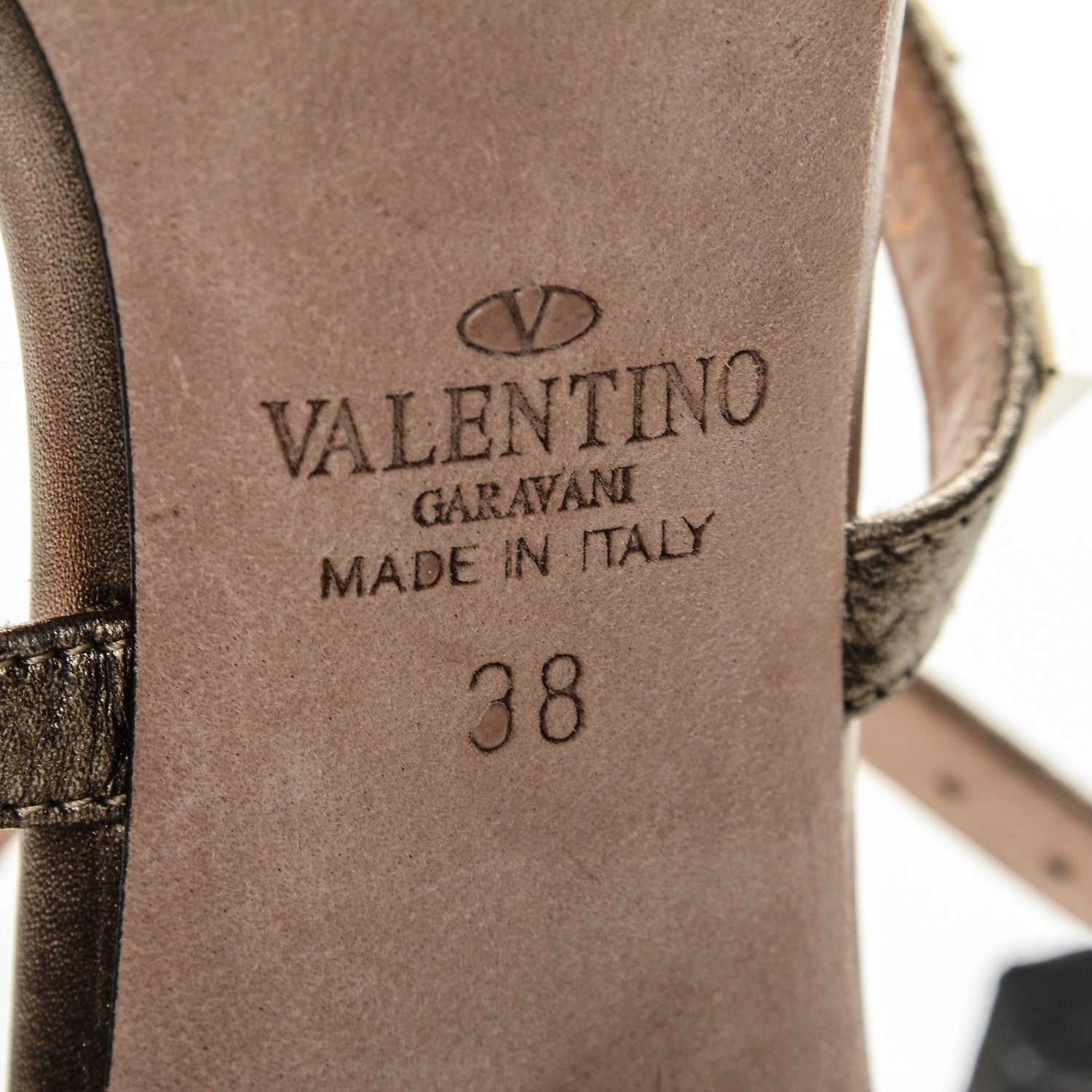 Valentino Garavani Metallic Pebbled Calfskin Rockstud Gladiator 105mm Sandals 38 Sasso 6 of 7