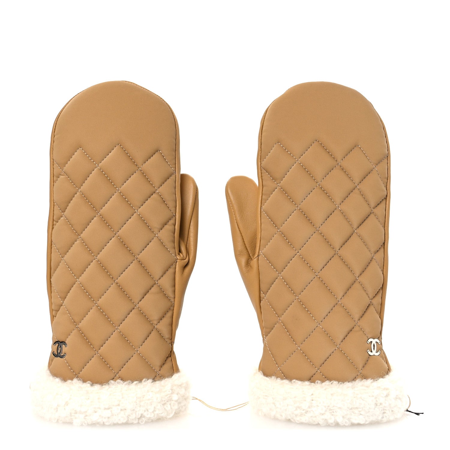 Chanel Lambskin Nylon Quilted CC Mittens S Beige 1 of 4
