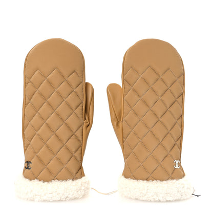 Chanel Lambskin Nylon Quilted CC Mittens S Beige 1 of 4