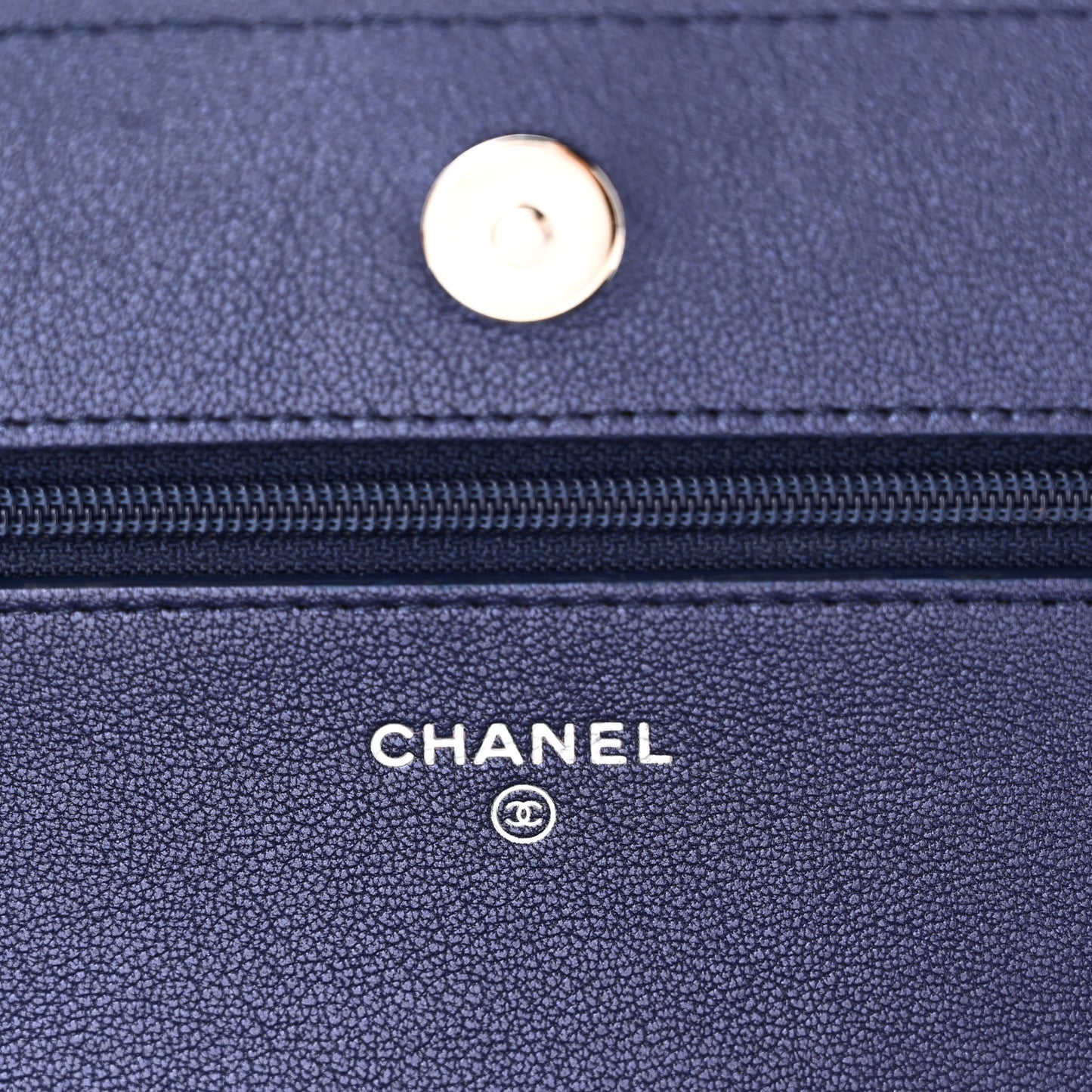 Metallic Sheepskin Chevron Quilted Vintage Mademoiselle Wallet On Chain WOC Navy