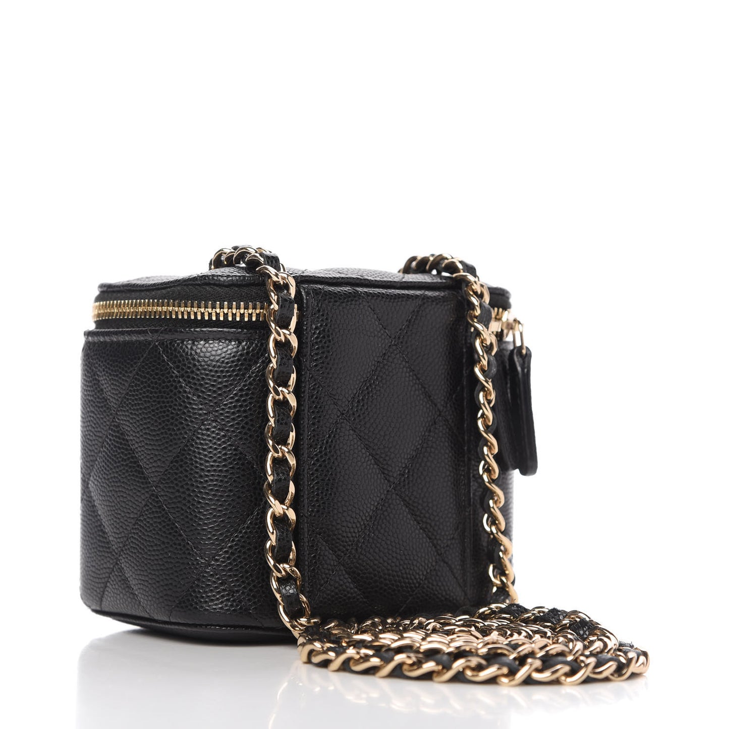 Caviar Quilted Mini Vanity Case With Chain Black