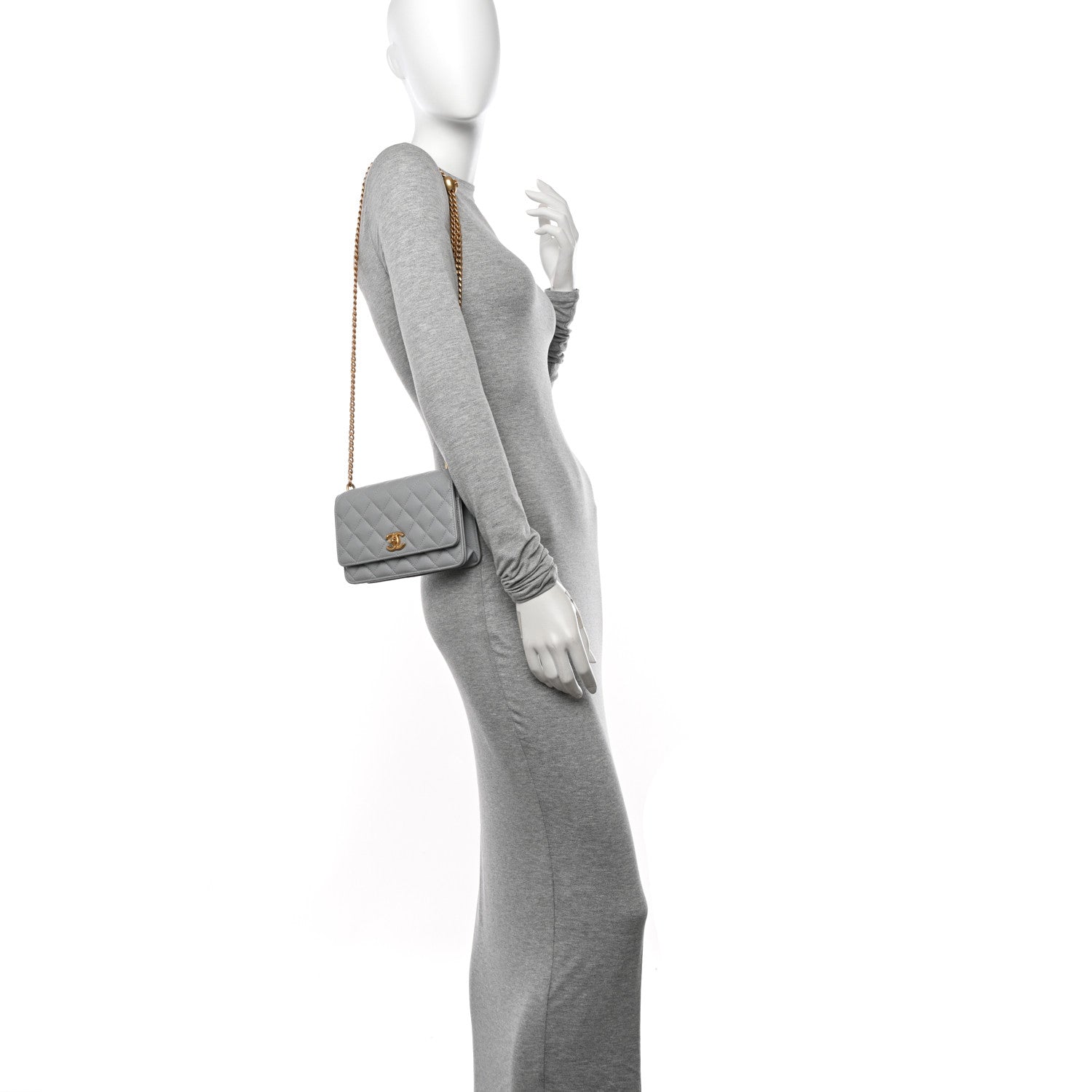 Chanel Caviar Quilted Sweetheart Wallet On Chain WOC Grey 2 of 12