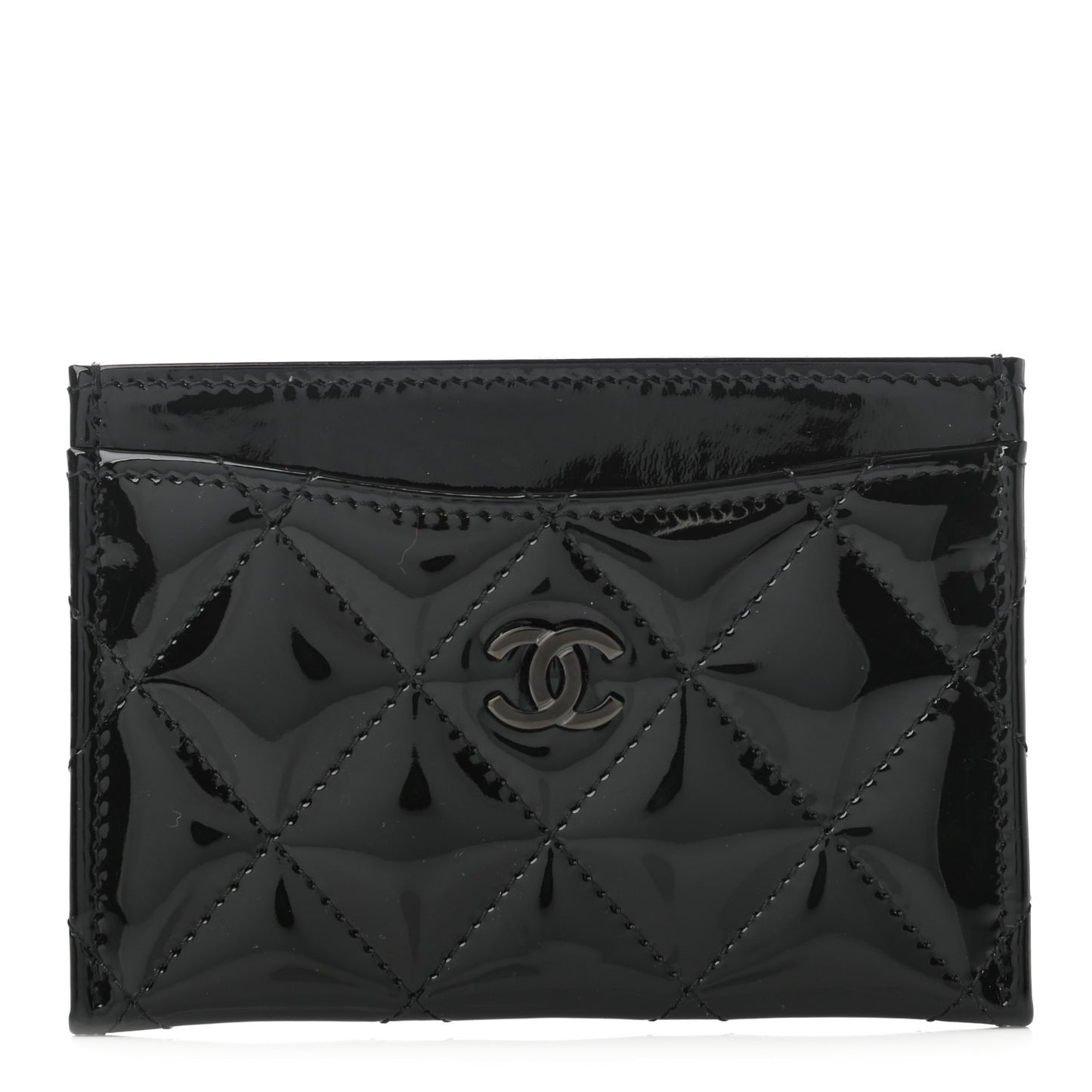 Patent Calfskin Quilted Card Holder So Black