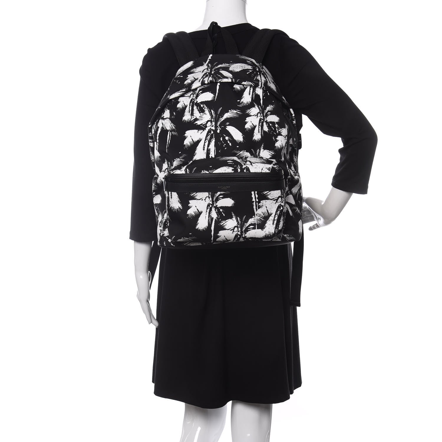 Saint Laurent Canvas Palm Tree City Backpack Black White 3 of 8