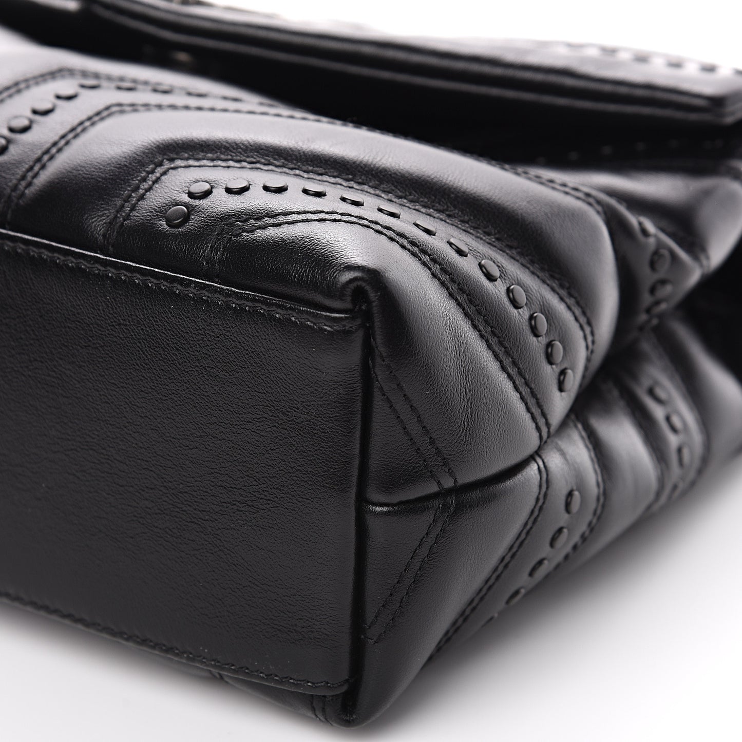 Calfskin Y Quilted Studded Monogram Small Loulou Chain Satchel Black