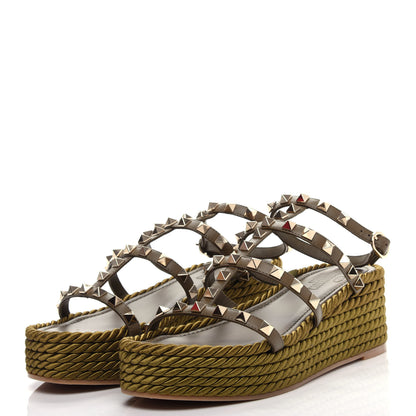 Valentino Garavani Calfskin Rockstud Ankle Strap Torchon Espadrille Caged 30/55mm Sandals 37 Lichen 3 of 11