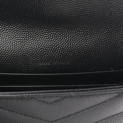 Saint Laurent Grain De Poudre Matelasse Chevron Small Monogram Envelope Wallet Black 7 of 9