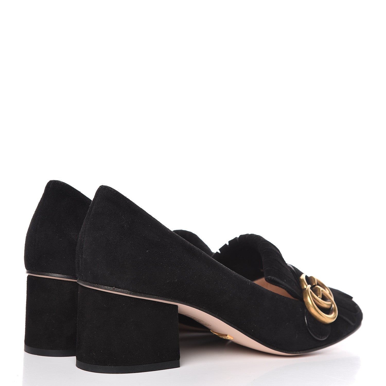 Gucci Kid Scamosciato GG Marmont Fringe 50mm Loafer Pumps 37.5 Black 4 of 11