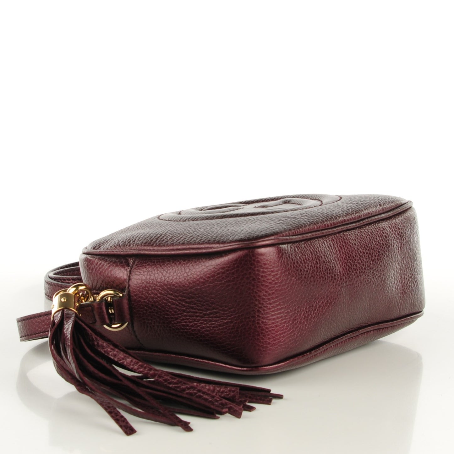 Metallic Pebbled Calfskin Small Soho Disco Bag Burgundy