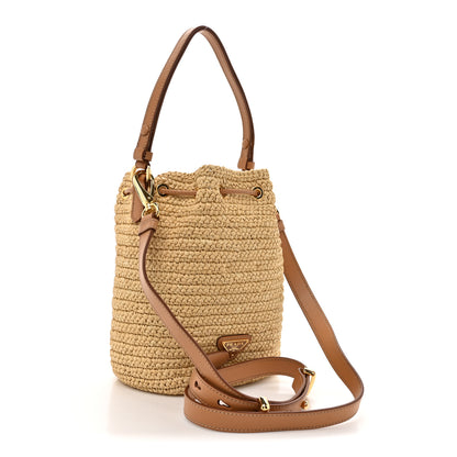 Prada Yarn Raffia Effect Crochet Small Bucket Bag Naturale 3 of 10