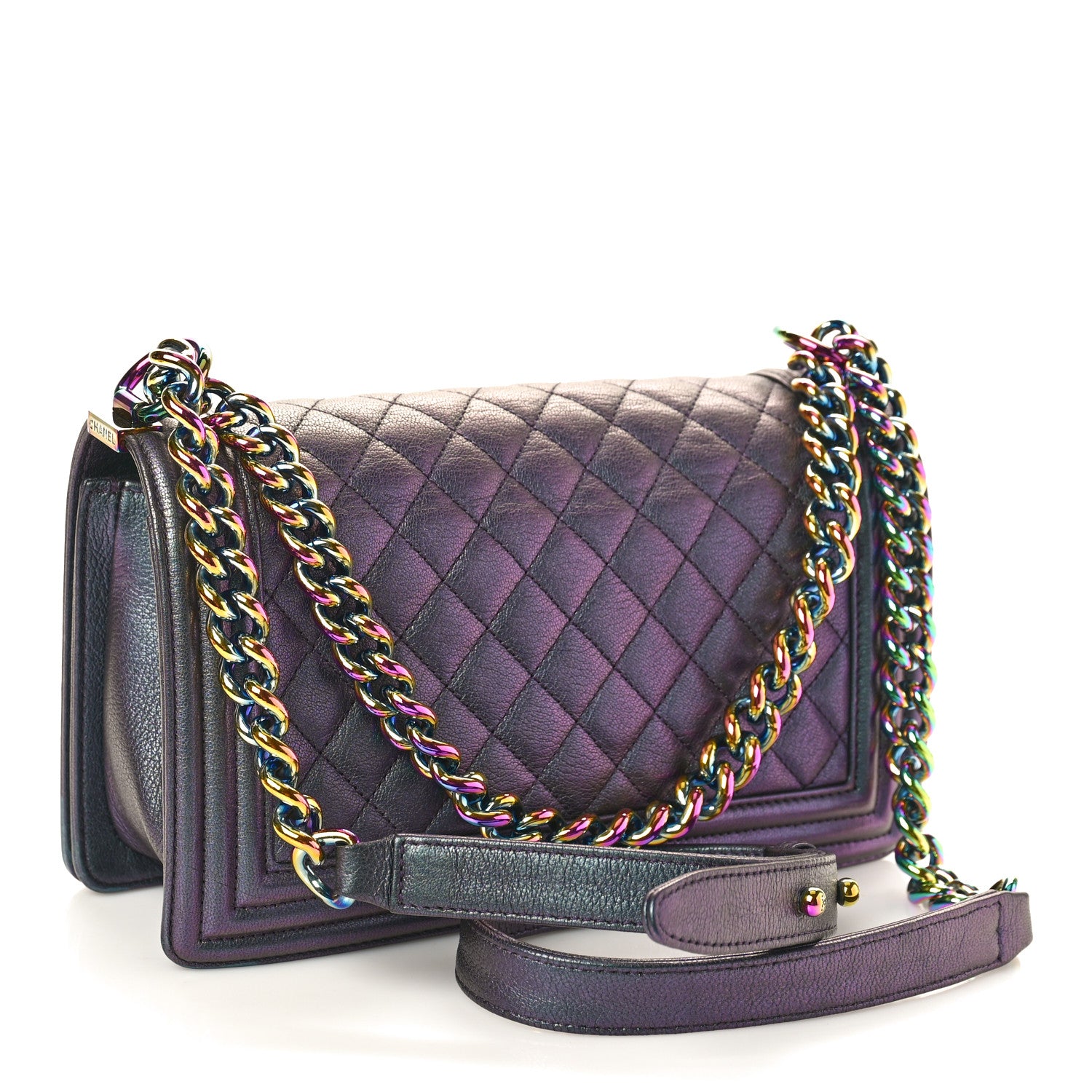 Chanel Iridescent Goatskin Quilted Medium Boy Flap Purple 2 of 9