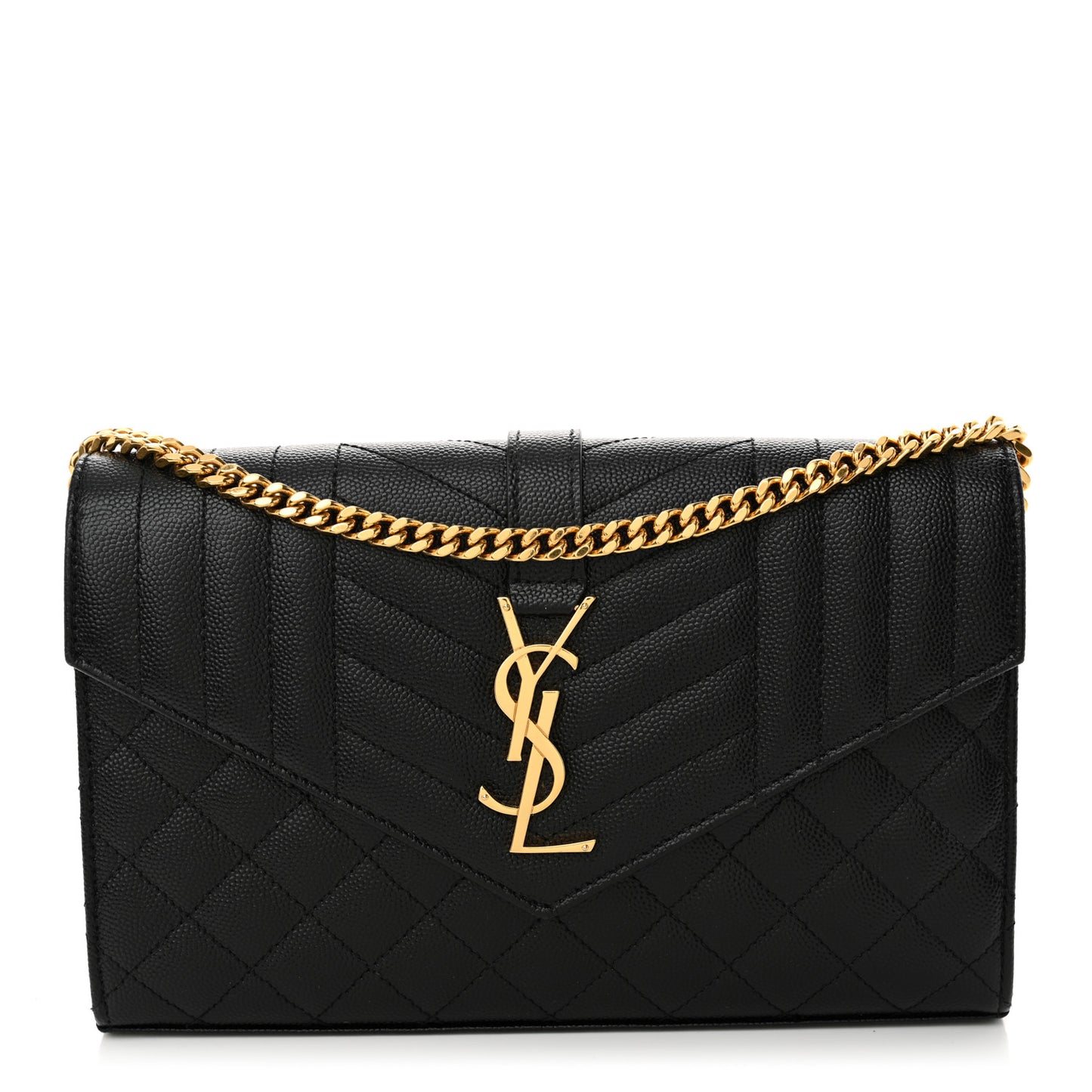 Grain De Poudre Mixed Matelasse Triquilt Monogram Chain Wallet Black