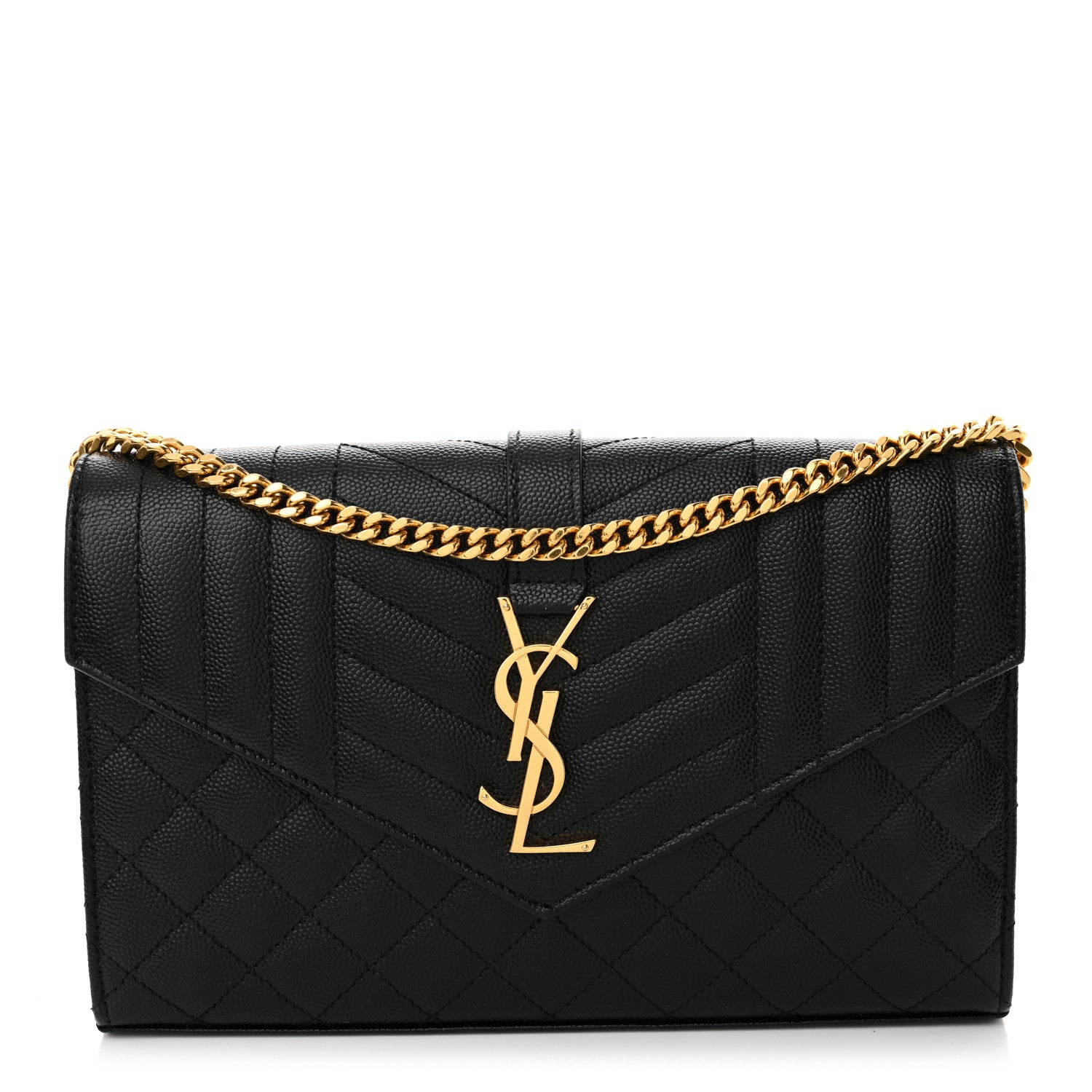 Saint Laurent Grain De Poudre Mixed Matelasse Triquilt Monogram Chain Wallet Black 1 of 10