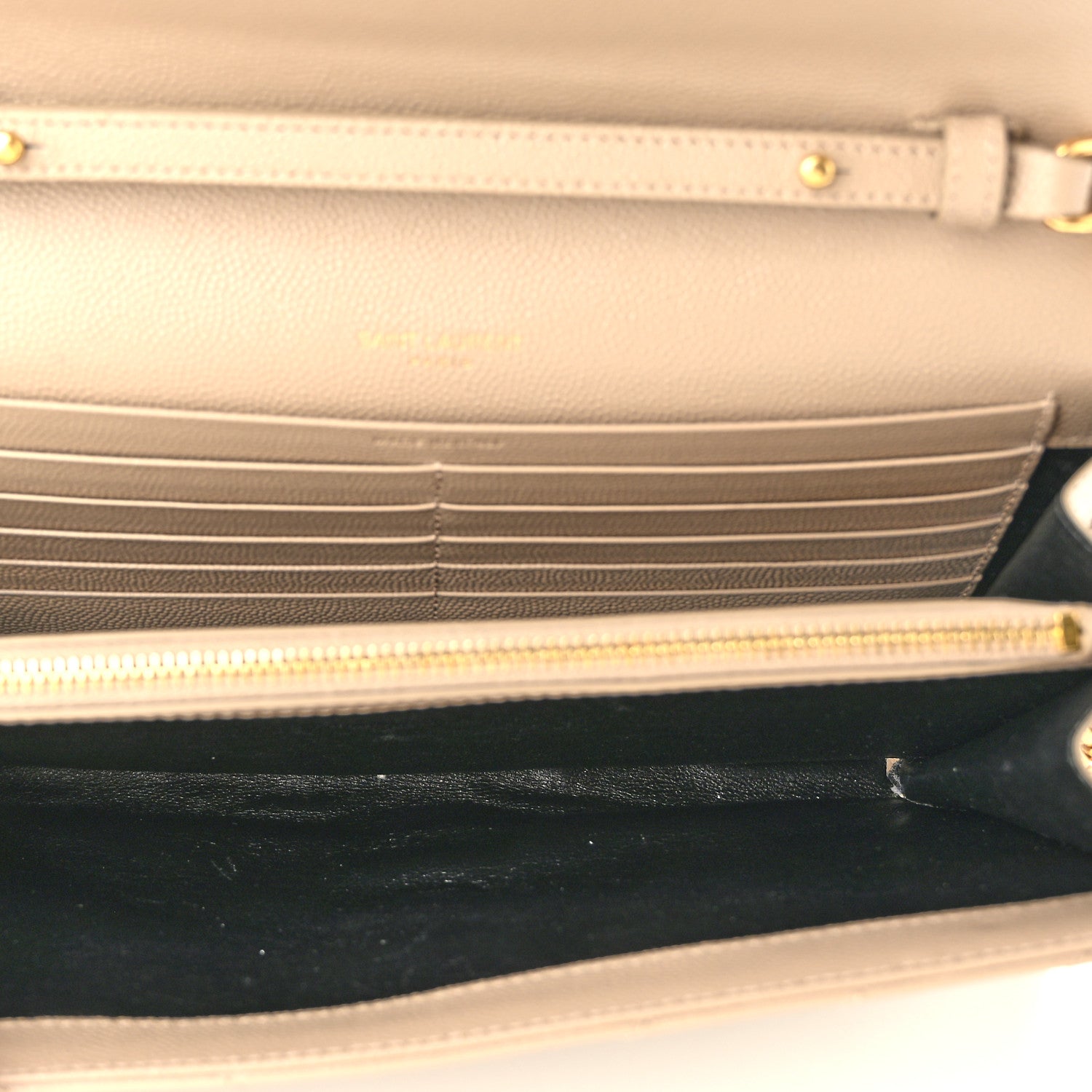 Saint Laurent Grain De Poudre Matelasse Chevron Monogram Chain Wallet Dark Beige 5 of 9