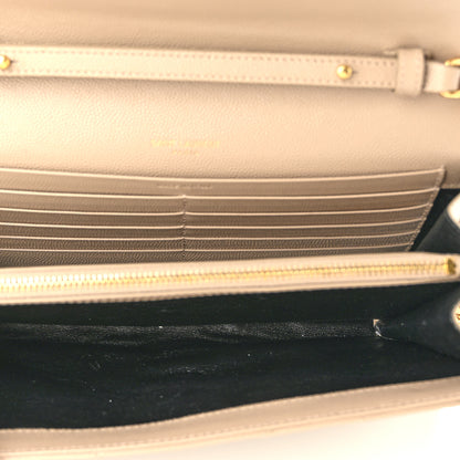 Saint Laurent Grain De Poudre Matelasse Chevron Monogram Chain Wallet Dark Beige 5 of 9