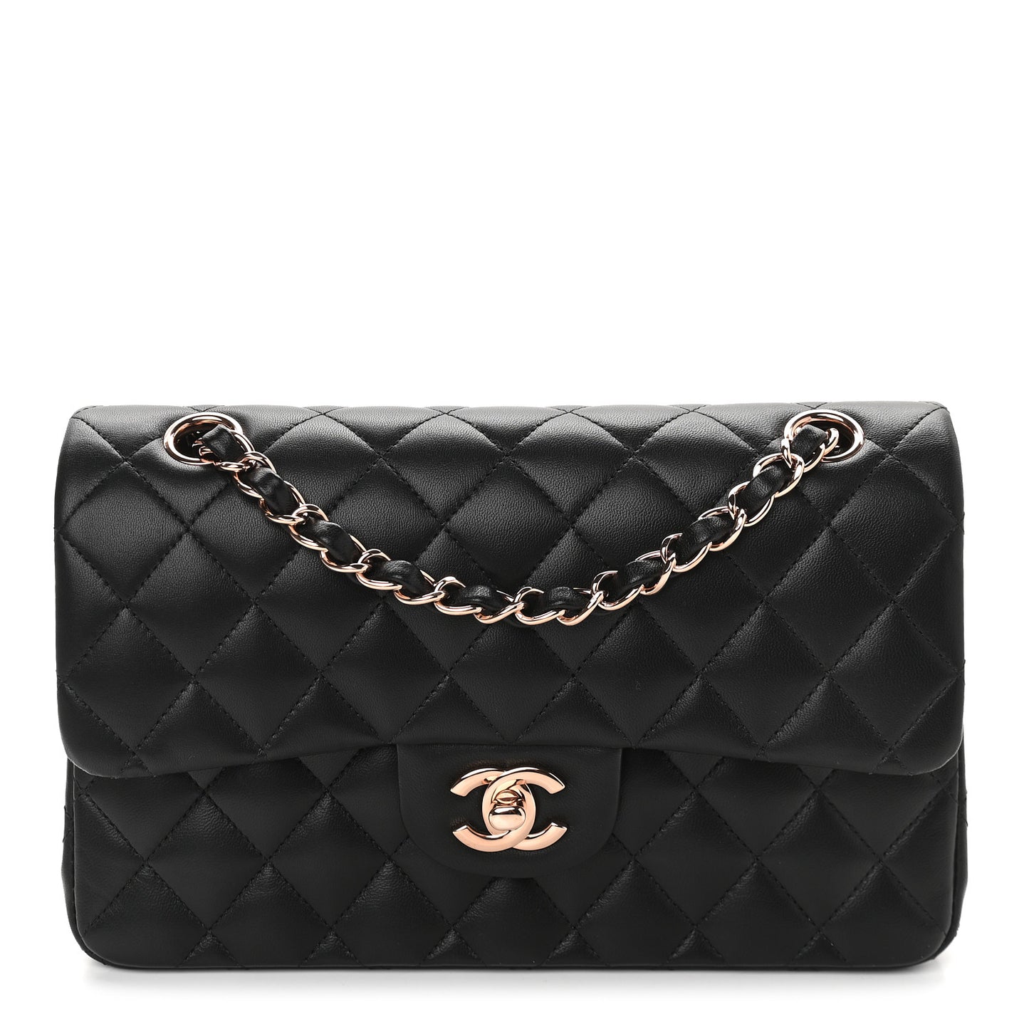 Lambskin Quilted Small Double Flap Black