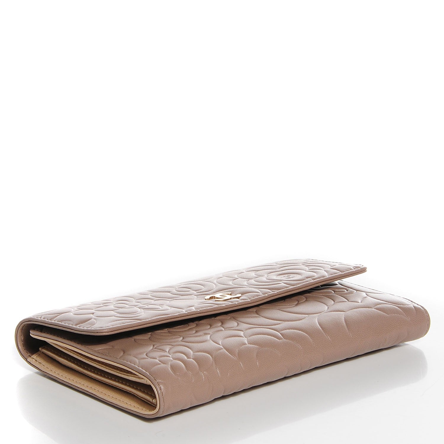 Chanel Lambskin Camellia Embossed Large Gusset Flap Wallet Beige 4 of 8