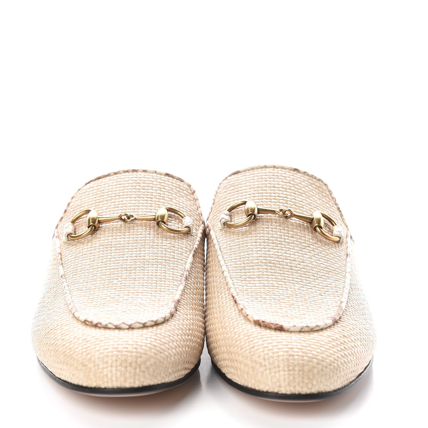 Gucci Straw Elaphe Womens Princetown Slippers 36.5 Natural Cream Brown 2 of 8