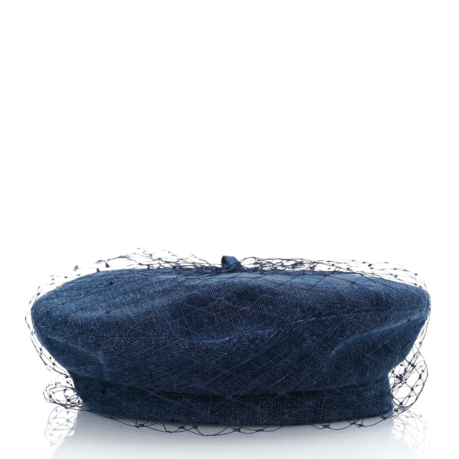 Christian Dior Cotton Denim Arty Beret Cap With Veil 57 Blue 3 of 9