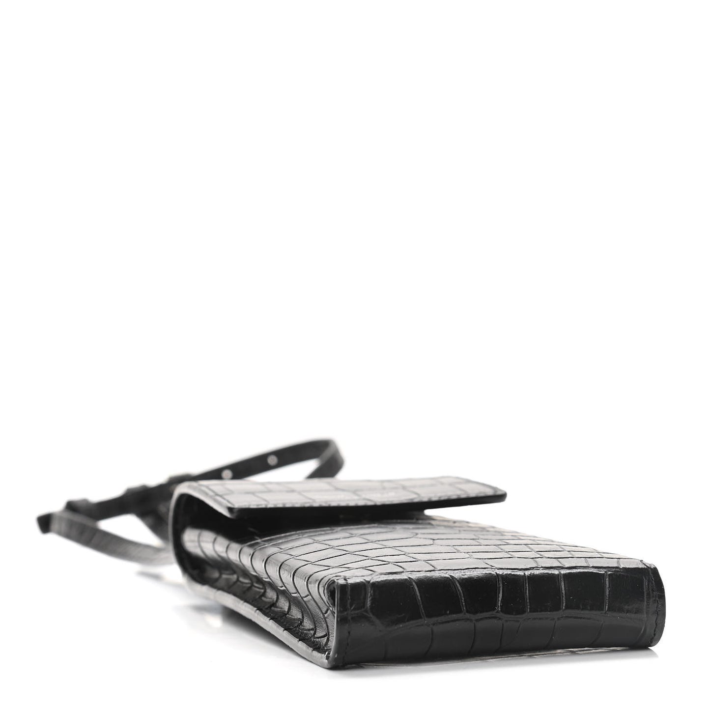 Calfskin Crocodile Embossed Phone Holder Crossbody Black
