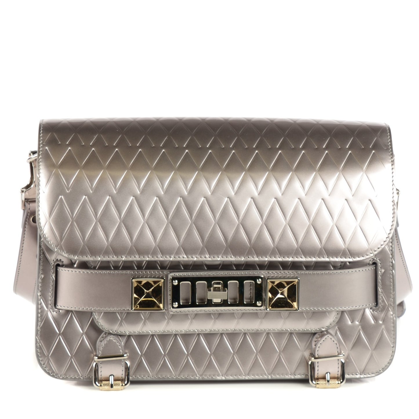 Diamond Embossed Patent PS11 Classic Shoulder Bag Silver