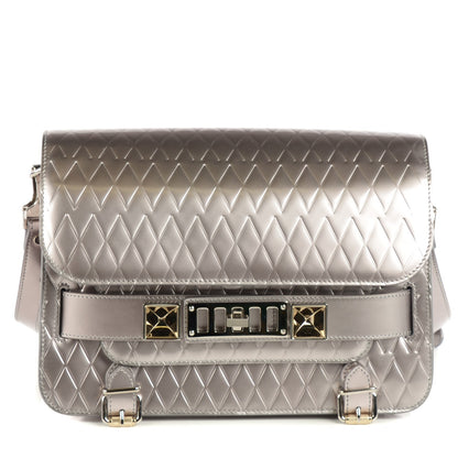 Proenza Schouler Diamond Embossed Patent PS11 Classic Shoulder Bag Silver 1 of 9