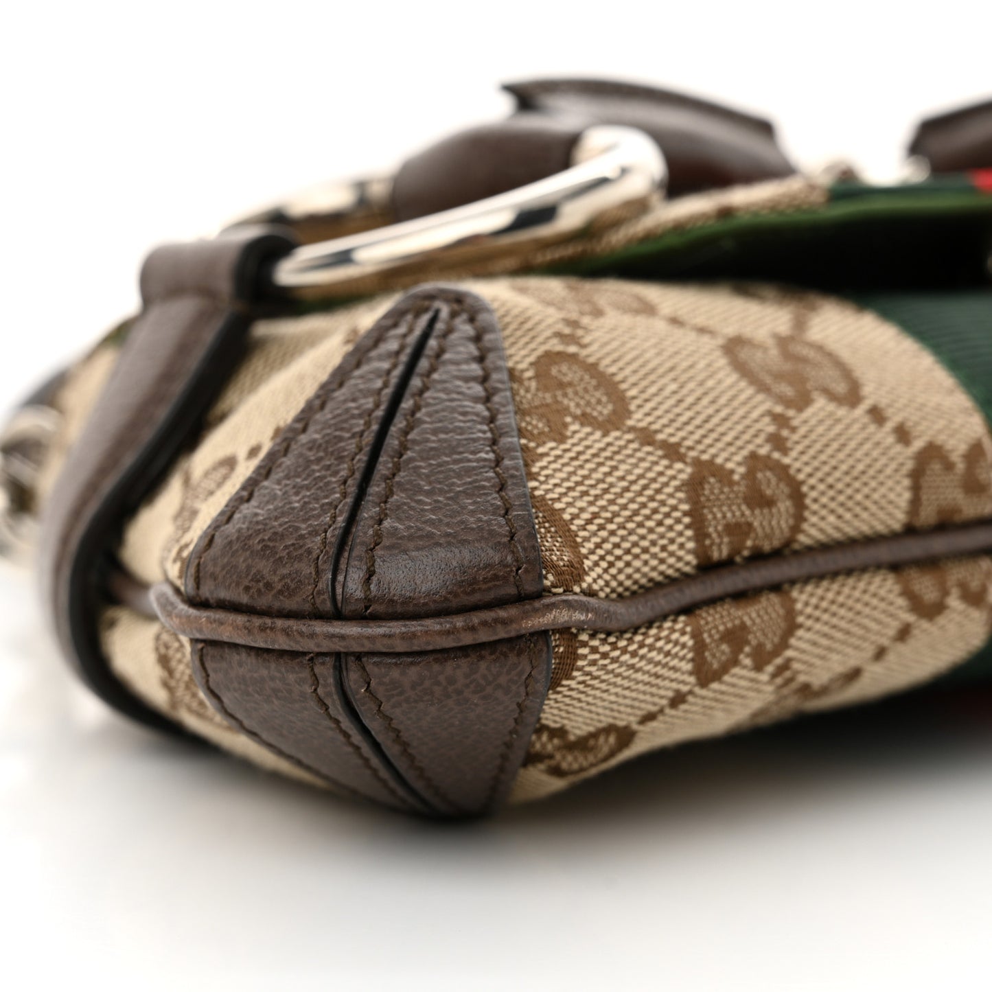 Monogram Textured Dollar Calfskin Heavy Grosgrain Web Small Maxi Horsebit Chain Shoulder Bag Beige Ebony New Acero