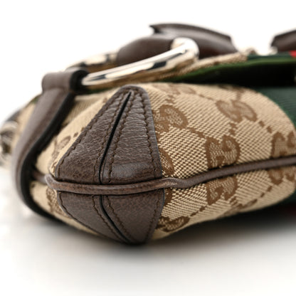 Gucci Monogram Textured Dollar Calfskin Heavy Grosgrain Web Small Maxi Horsebit Chain Shoulder Bag Beige Ebony New Acero 9 of 12