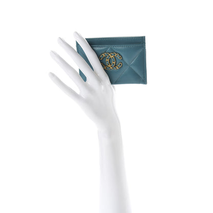 Chanel Shiny Goatskin Quilted 19 Card Holder Turquoise 2 of 9