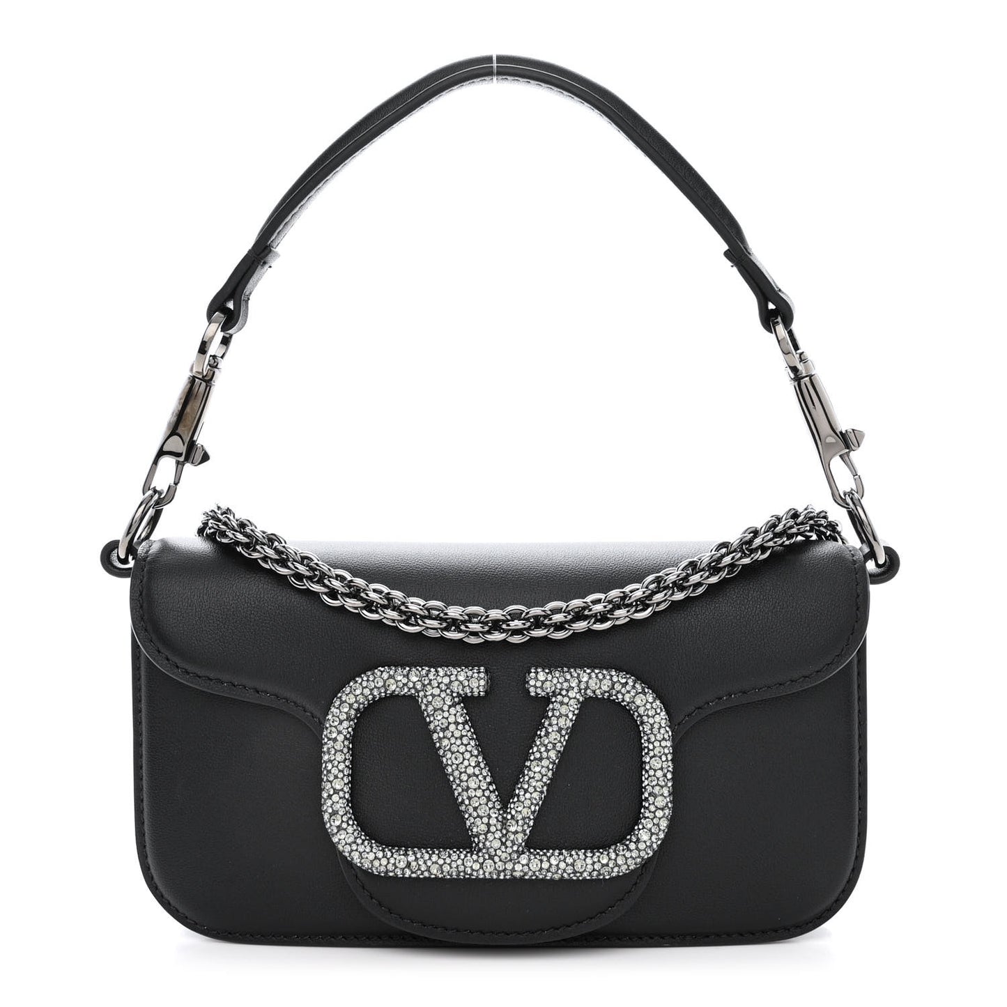 Calfskin Crystal Vlogo Small Loco Shoulder Bag Black