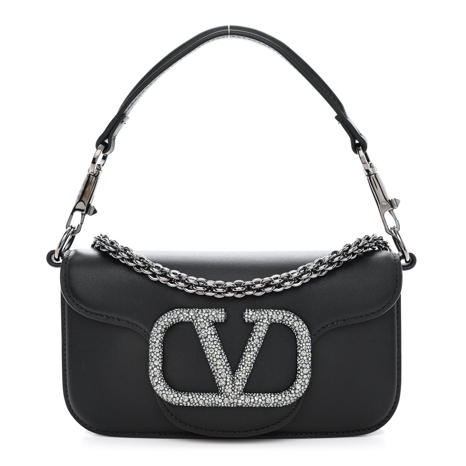Valentino Garavani Calfskin Crystal Vlogo Small Loco Shoulder Bag Black 1 of 11
