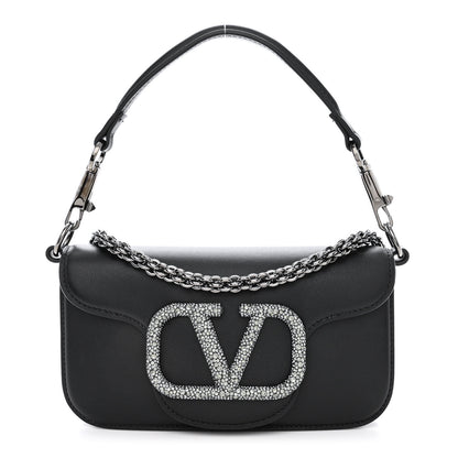 Valentino Garavani Calfskin Crystal Vlogo Small Loco Shoulder Bag Black 1 of 11
