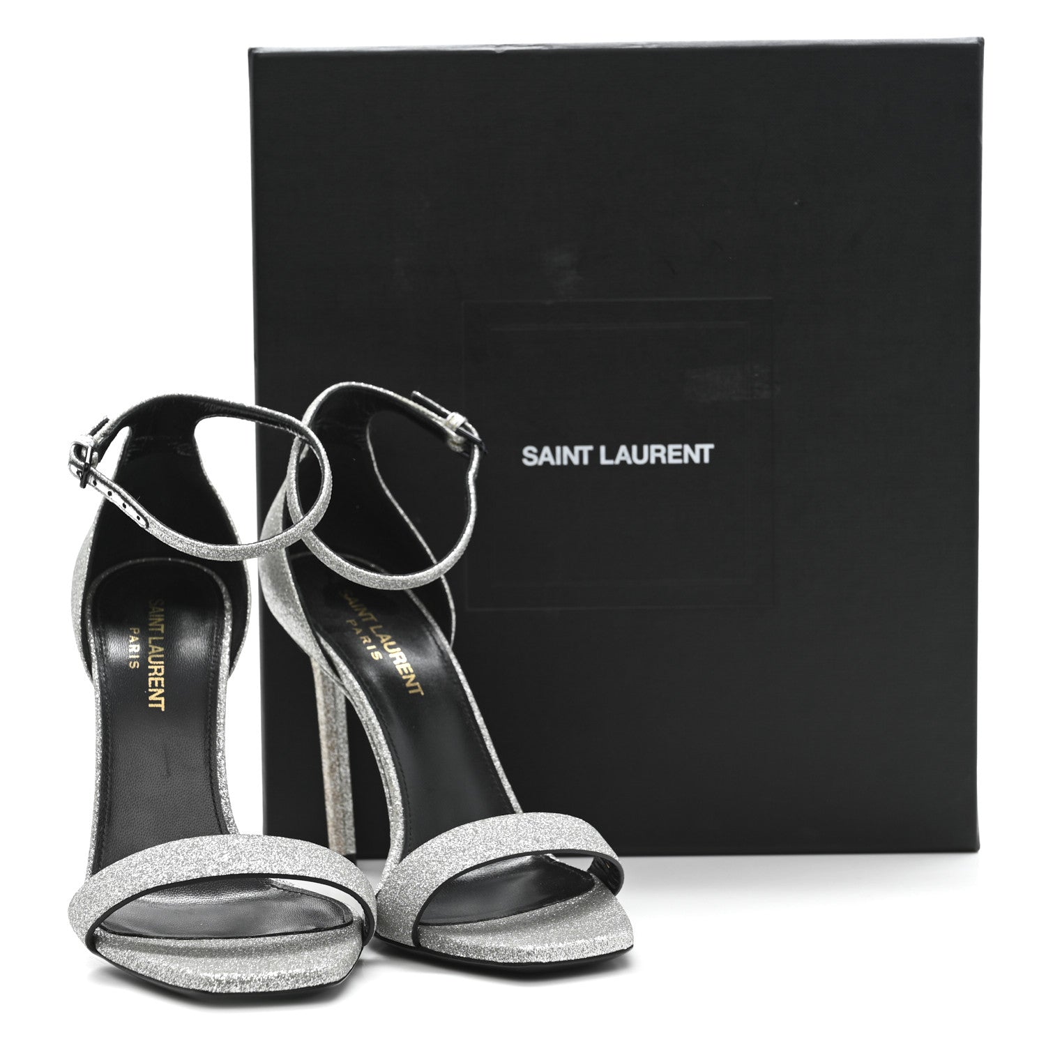 Saint Laurent Glitter Amber 105 Ankle Strap Sandals 37.5 Silver 13 of 13