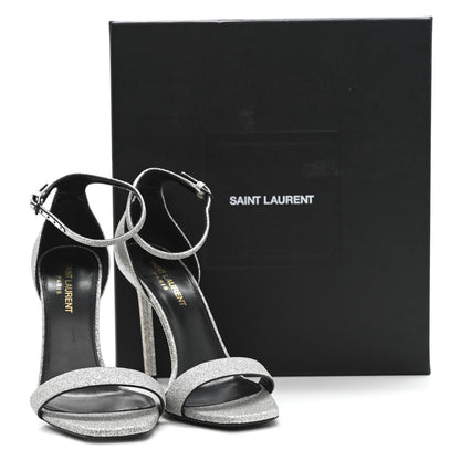 Saint Laurent Glitter Amber 105 Ankle Strap Sandals 37.5 Silver 13 of 13
