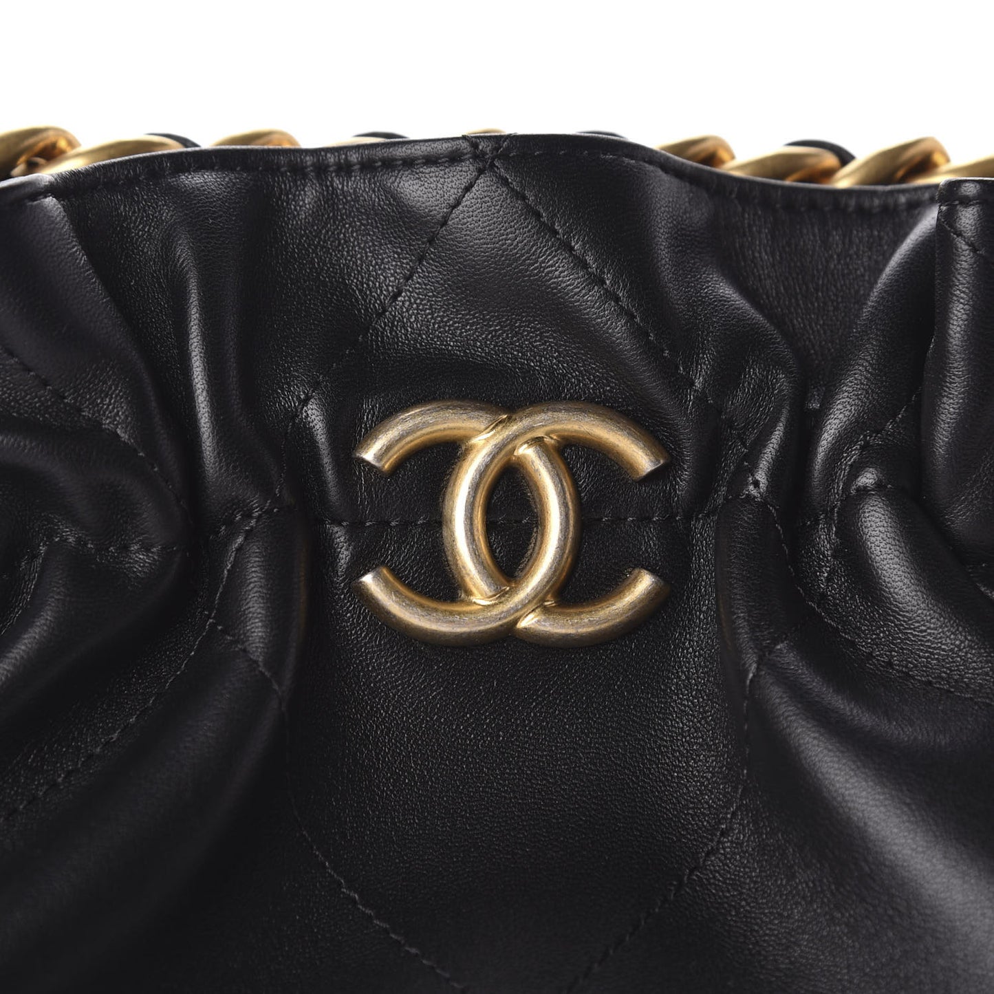Lambskin Chain Kiss Lock Clutch Black