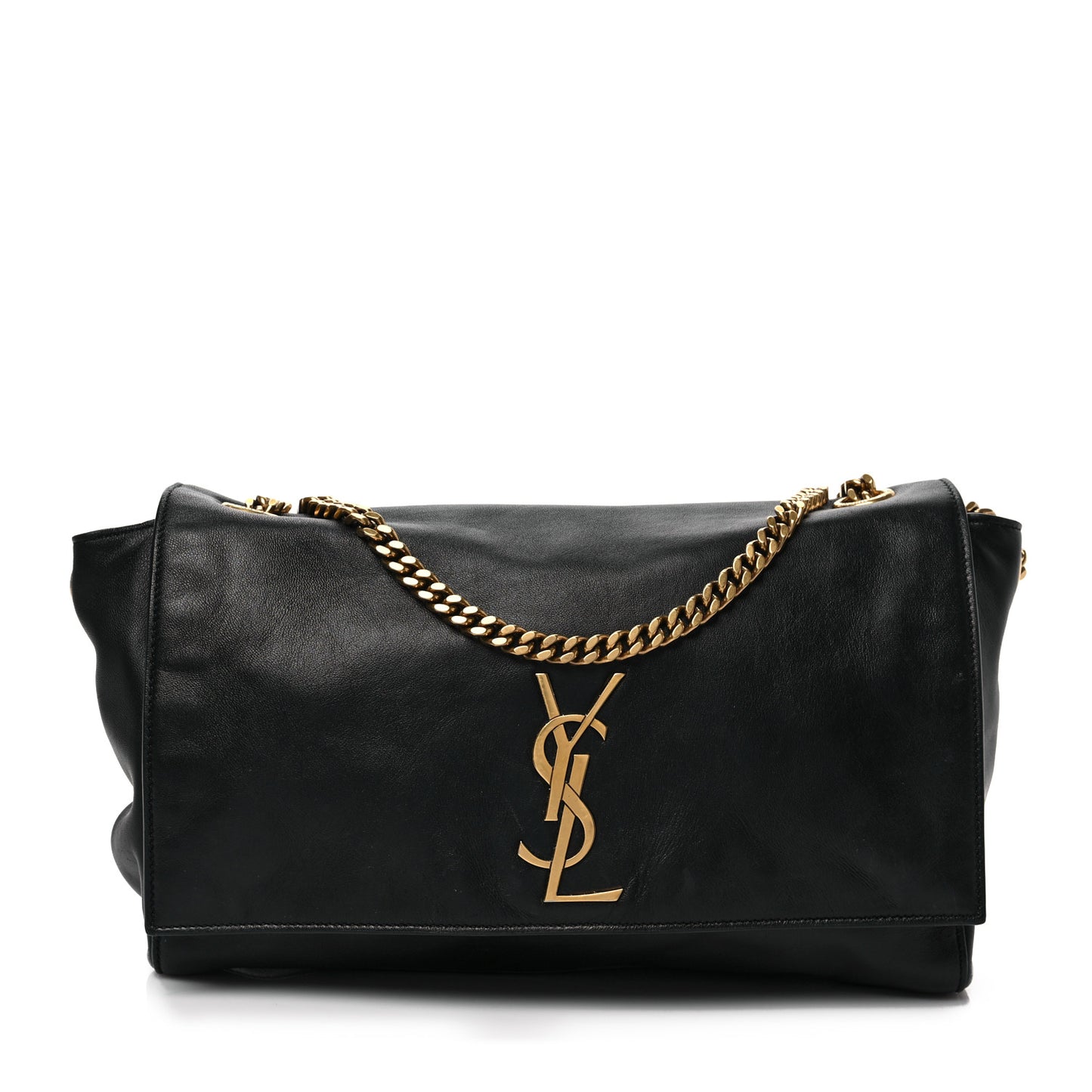 Smooth Calfskin Suede Medium Reversible Monogram Kate Satchel Black