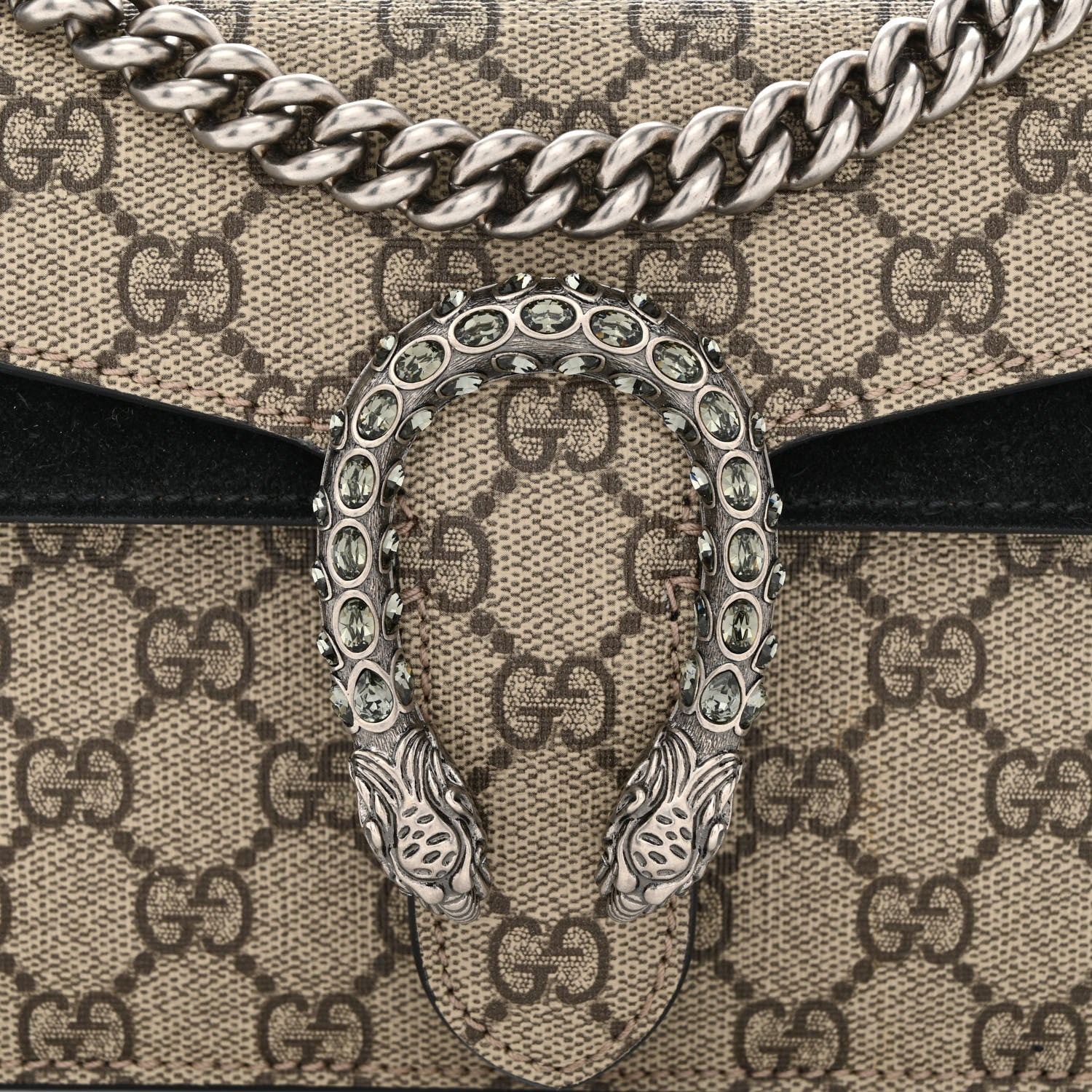 Gucci GG Supreme Monogram Suede Crystal Small Dionysus Shoulder Bag Beige Ebony Black 8 of 12
