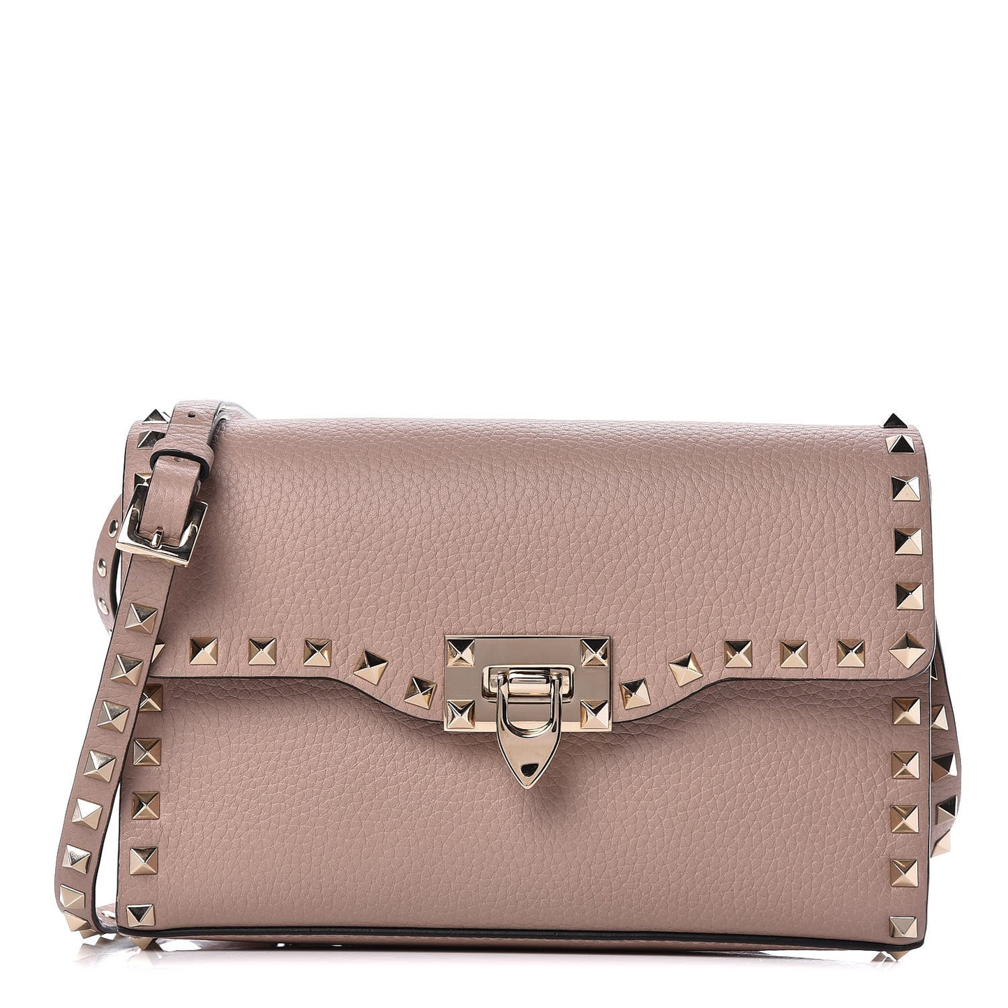 Pebbled Calfskin Medium Rockstud Flip Lock Crossbody Bag Poudre