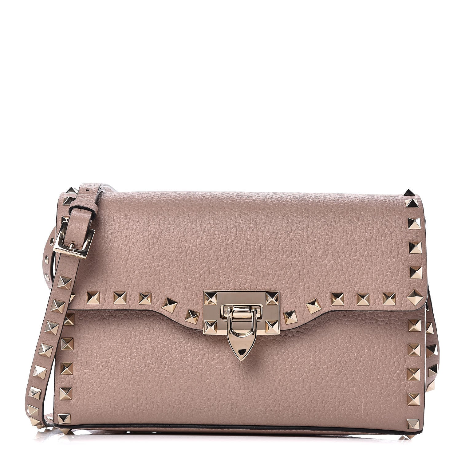 Valentino Garavani Pebbled Calfskin Medium Rockstud Flip Lock Crossbody Bag Poudre 1 of 9