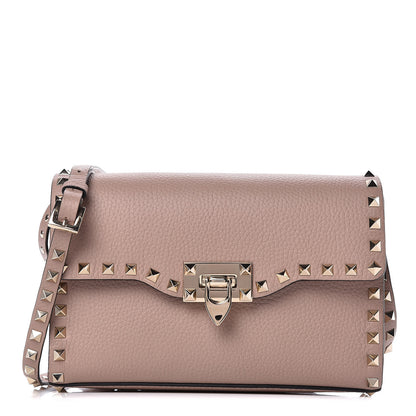 Valentino Garavani Pebbled Calfskin Medium Rockstud Flip Lock Crossbody Bag Poudre 1 of 9