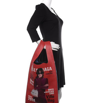Balenciaga Grained Calfskin Winter 18 Campaign Medium Supermarket Tote Red Blue 2 of 13