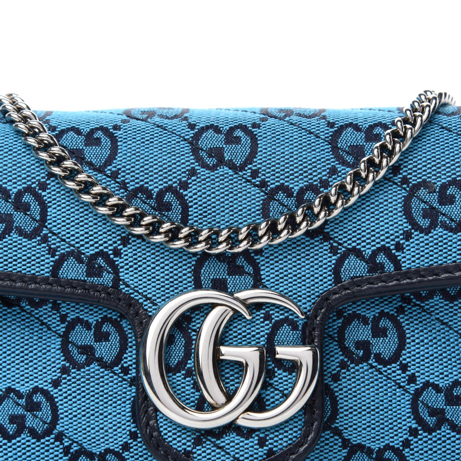 Gucci Monogram Multicolor Matelasse Diagonal Super Mini GG Marmont Shoulder Bag Light Blue 11 of 12