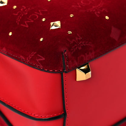 MCM Velvet Studded Mini Insignia Milla Tote Ruby Red 8 of 12