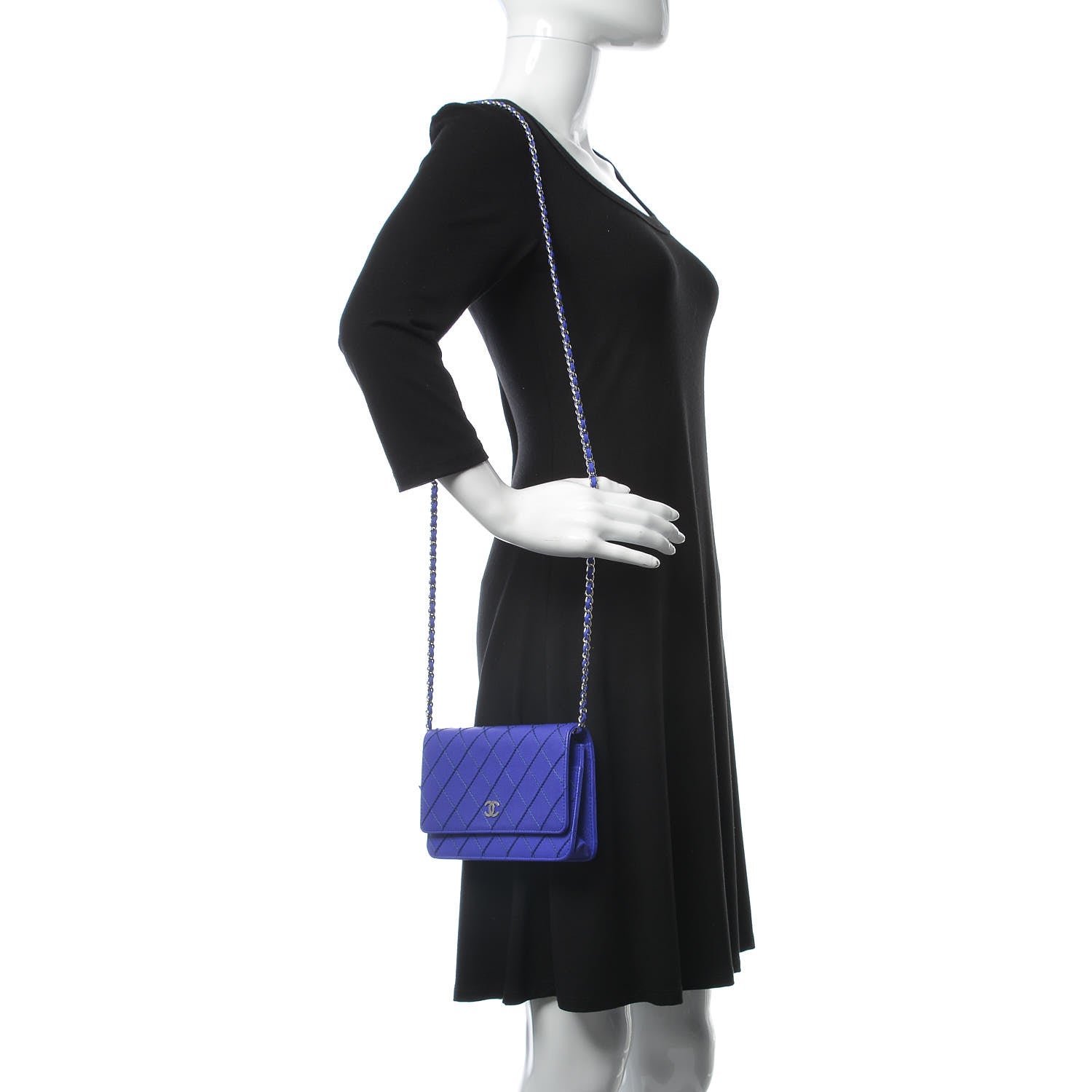 Chanel Calfskin Quilted Fancy CC Wallet On Chain WOC Blue 2 of 9