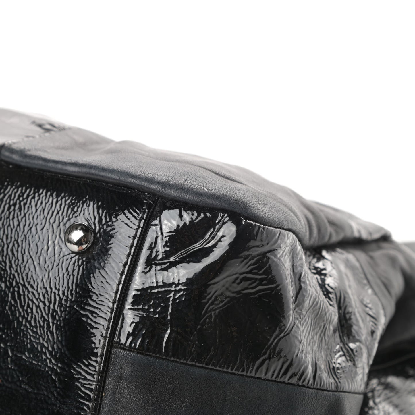 Lambskin Patent Calfskin Brooklyn Patchwork Accordion Flap Black