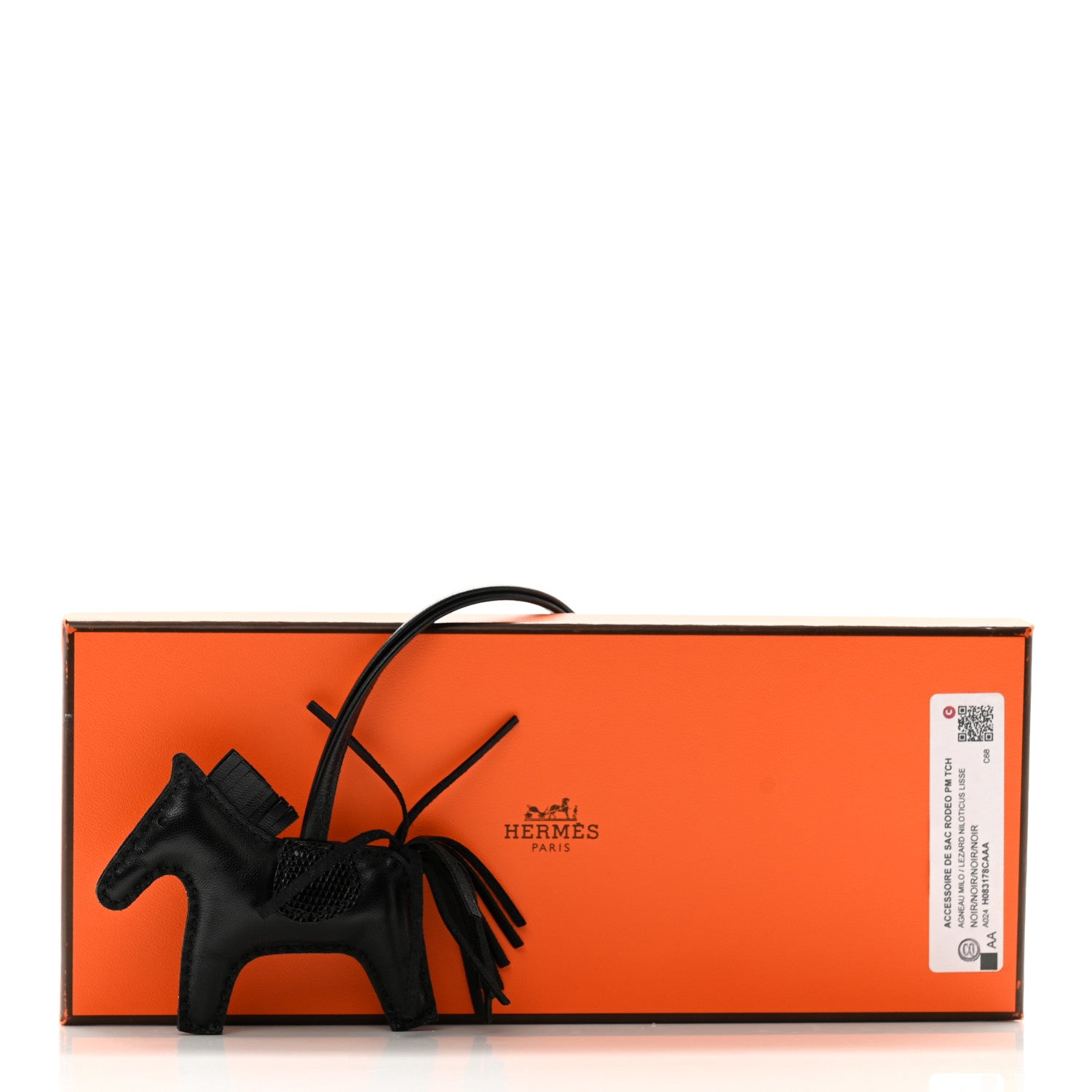 Hermes Milo Lambskin Lizard Touch Grigri Rodeo Horse Bag Charm PM So Black 4 of 4
