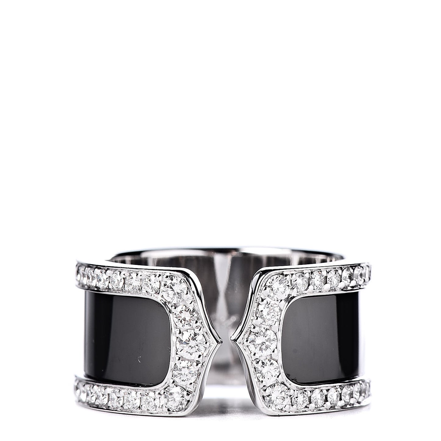 18K White Gold Enamel Diamond 10mm Logo De Ring Black 53 6.5